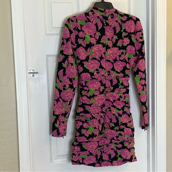 Zara Floral Ruched Mini Dress Size XS - Picture 7 of 16